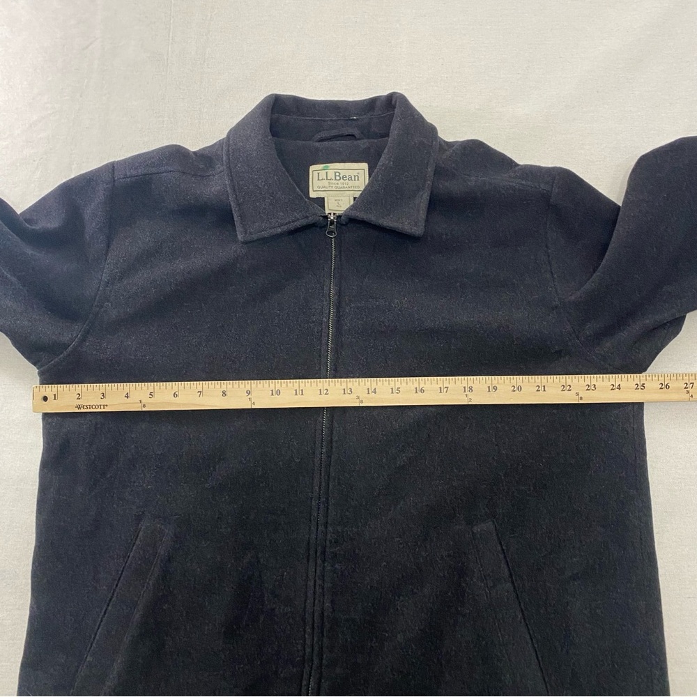 LL Bean Wool Bomber Jacket Coat Parka Mens Large Black 0DCY6 Winter Collared Zip - Picture 7 of 9
